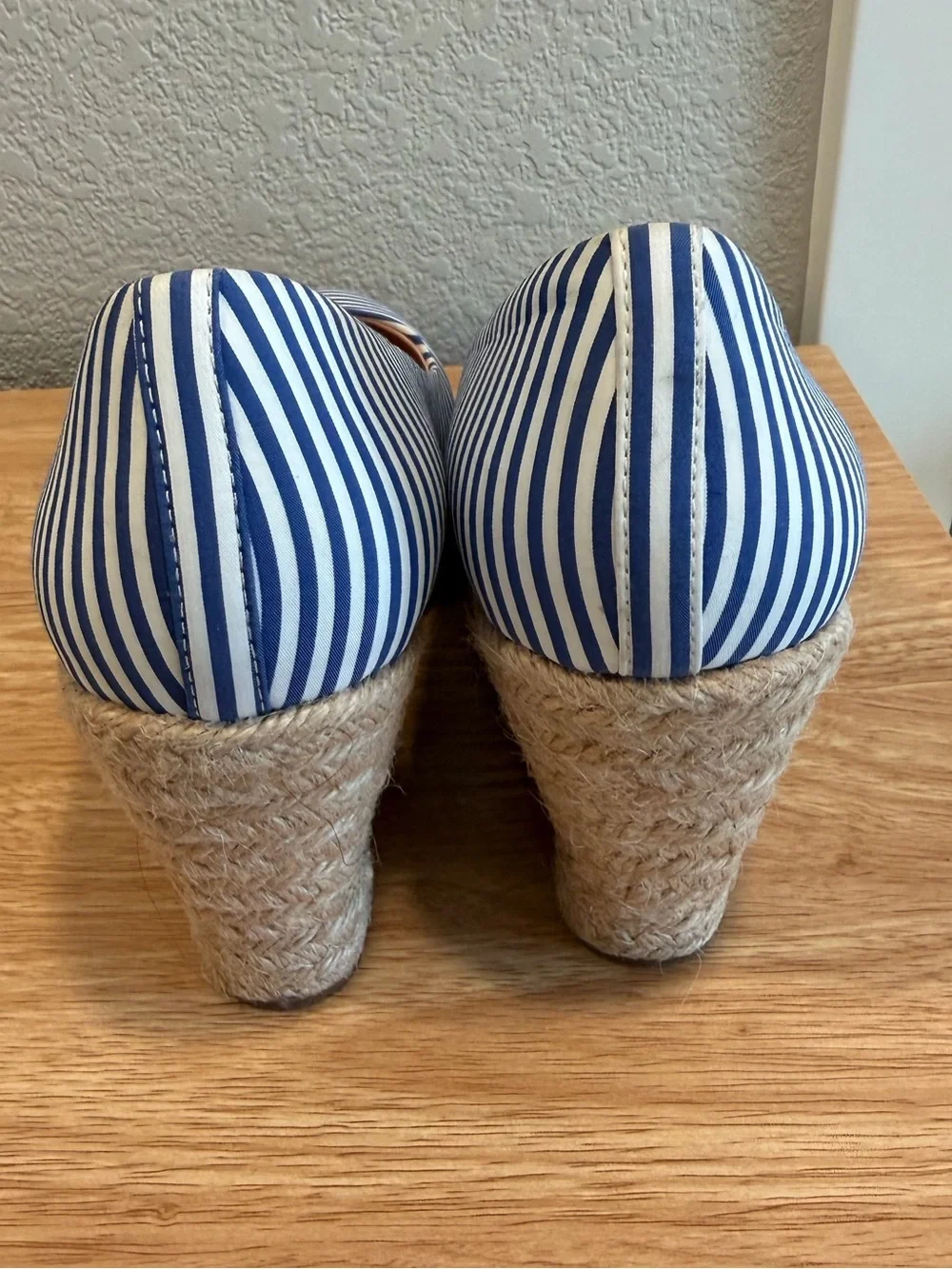 J.Crew Blue White Striped Espadrille Wedge Pumps Size 8.5 Nautical
